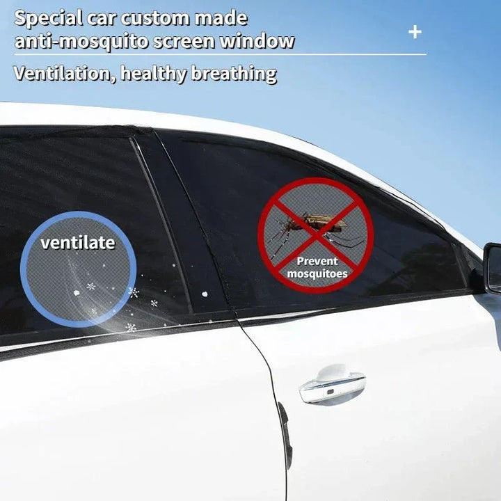 Breathable car window insect net, ideal for SUV camping & road trips. Ensures fresh air circulation without bugs.
