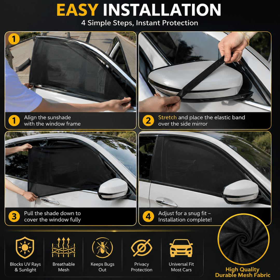 Universal mesh window screen for cars & SUVs. Essential camping gear & travel accessory for ventilation & insect control.