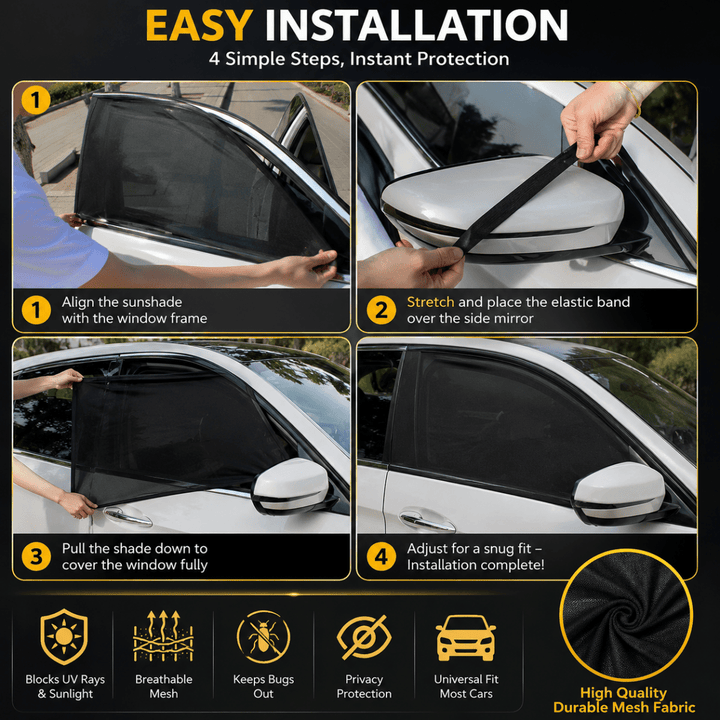 Universal mesh window screen for cars & SUVs. Essential camping gear & travel accessory for ventilation & insect control.