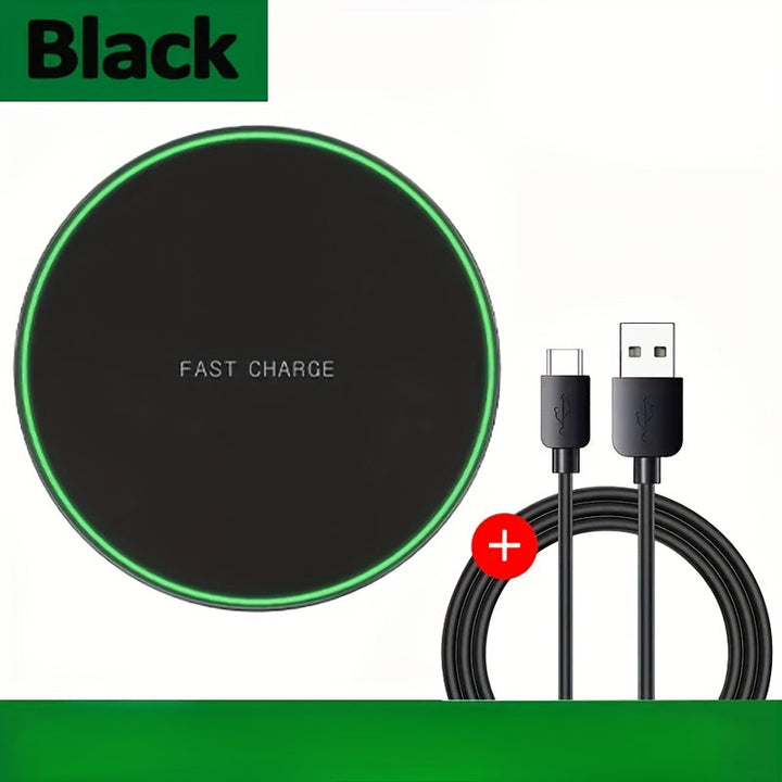 Fast wireless charging pad for iPhone, Android smartphones. Quick cordless power for all compatible devices.
