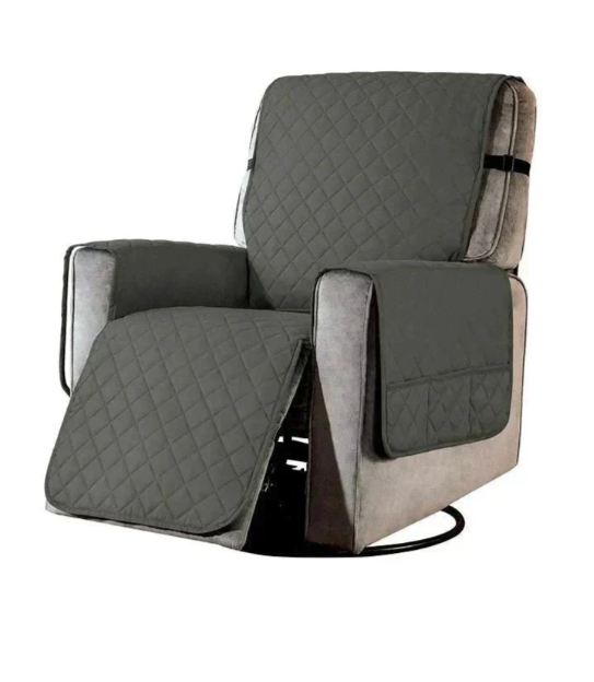 Stretchable quilted recliner protector, easy care & pet friendly living room solution.