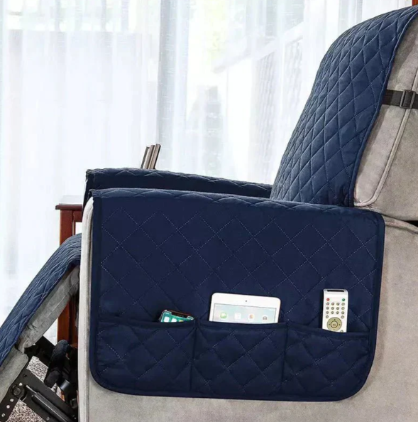 Stretchable quilted recliner slipcover, pet friendly & spill resistant for living room decor.