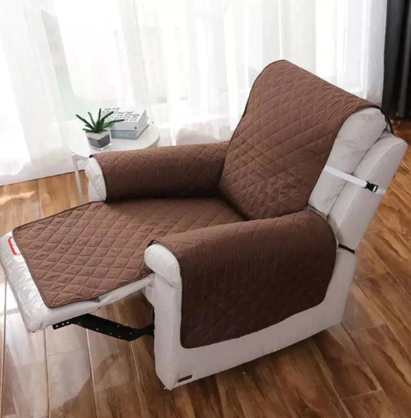 Easy clean quilted recliner cover, pet friendly, spill resistant, perfect living room decor.