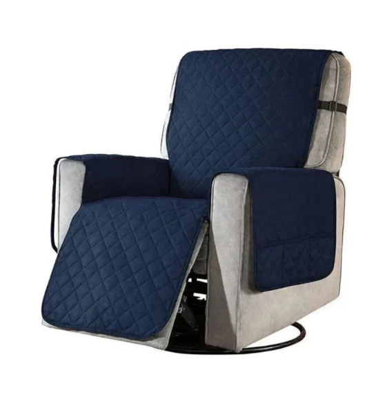 Quilted recliner furniture protector, stretchable fabric, ideal for pet owners.