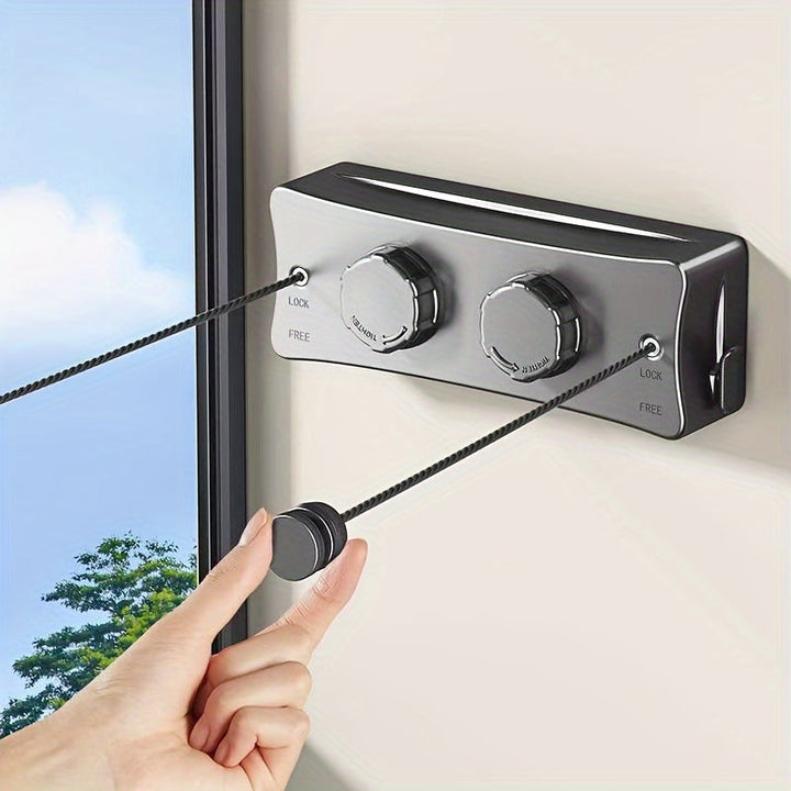 Universal foldable double clothesline for space-saving laundry drying indoors & outdoors.
