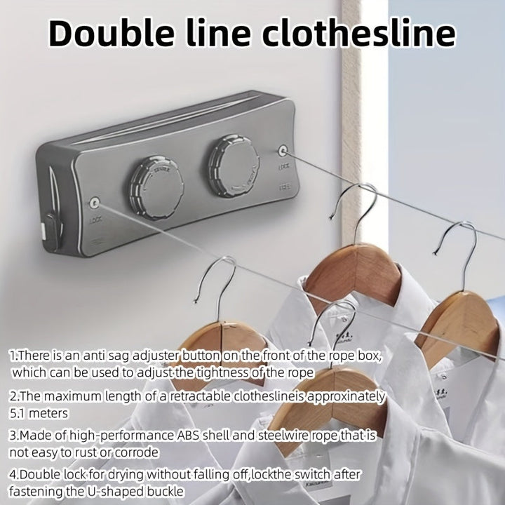 Dry laundry efficiently with this universal foldable double clothesline, a compact drying rack.