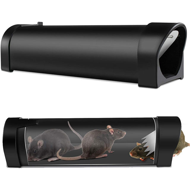 Animal-friendly reusable live rat trap for indoor rodent control & home defense.