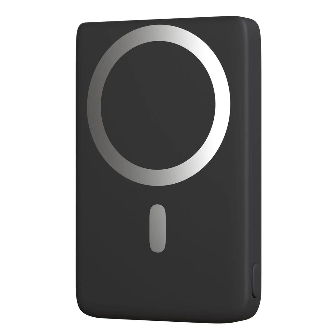 Universal magnetic wireless power bank for smartphones; portable on-the-go charger.