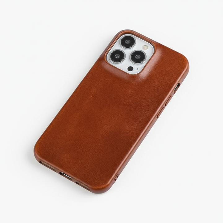 Universal shock-absorbing leather iPhone case, slim fit protective cover for Apple iPhone models.