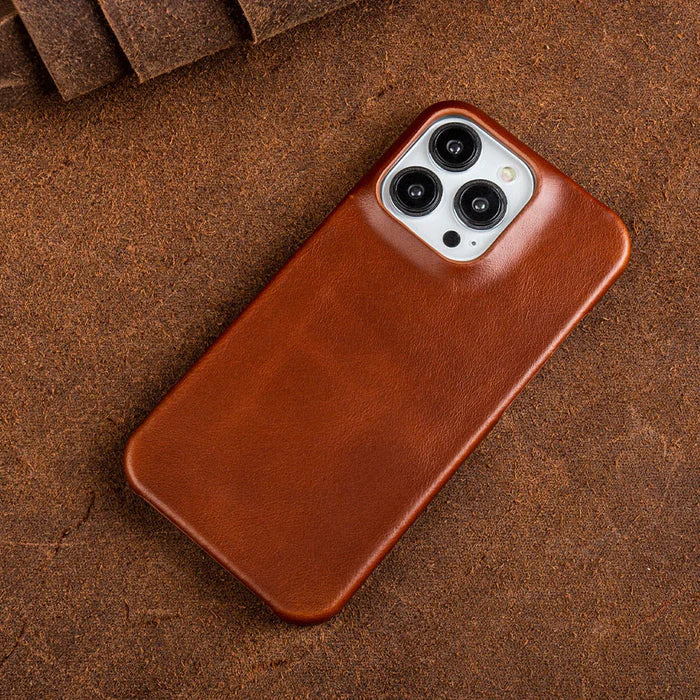 Universal leather iPhone bumper case with shock-absorbing protection, slim profile.