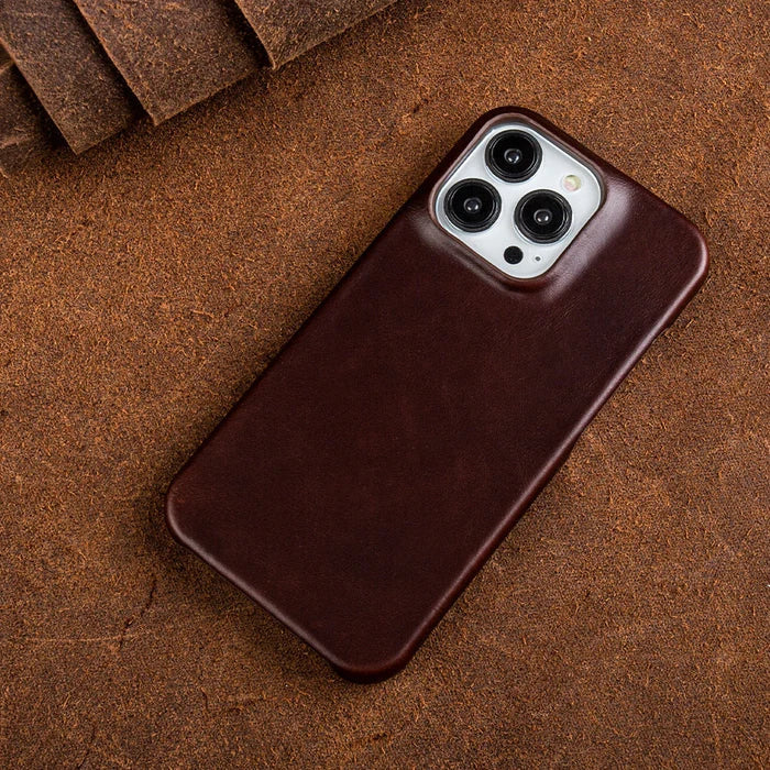 Premium leather iPhone protective case, shock-absorbing slim design for Apple iPhone.