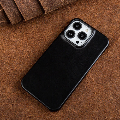 Slim fit protective leather iPhone cover, shock-absorbing for Apple iPhone device accessory.