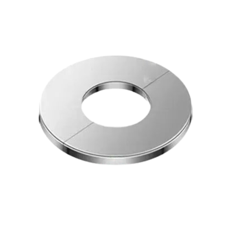 Polished stainless steel self-adhesive faucet pipe cover. Ideal for a clean, modern bathroom decor.
