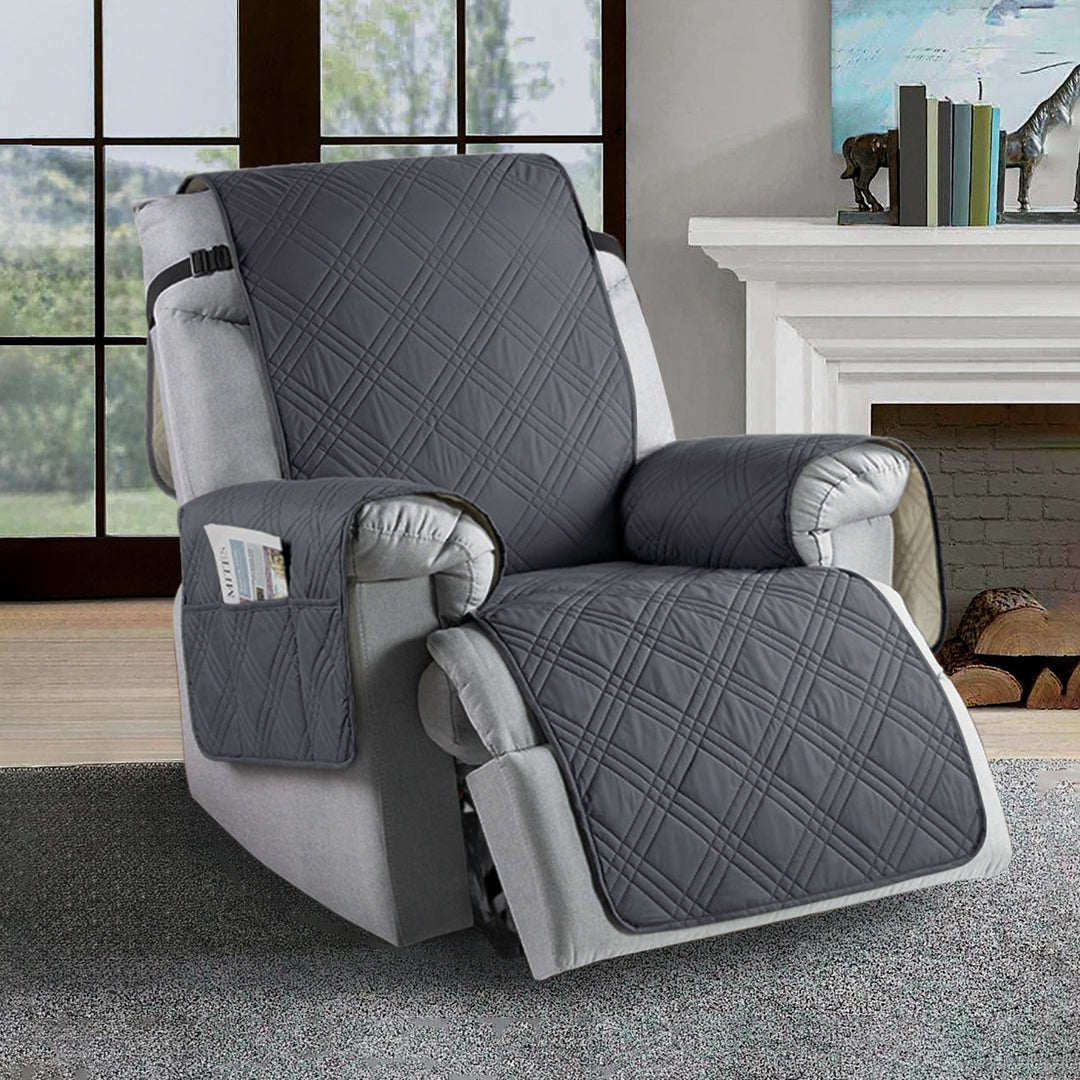 Soft microfiber recliner slipcover, machine washable, water-resistant furniture protector for easy care.