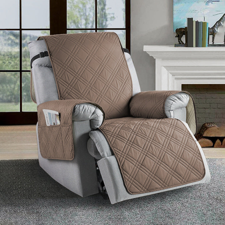 Durable water-resistant recliner cover, protects furniture from spills, stains, and pets; universal fit.