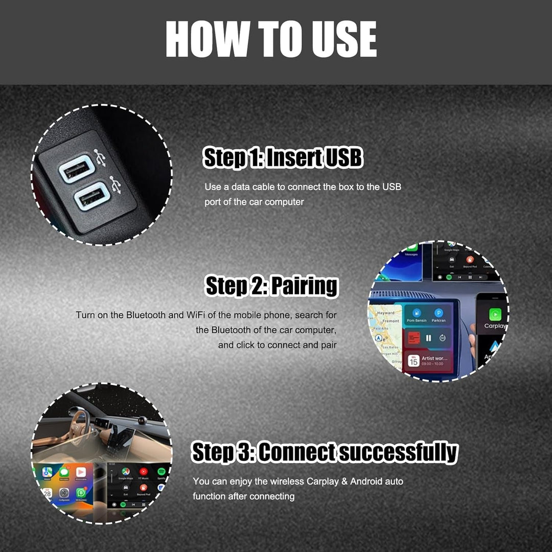 Wireless CarPlay & Android Auto receiver for car multimedia, ensuring stable auto connectivity & navigation.