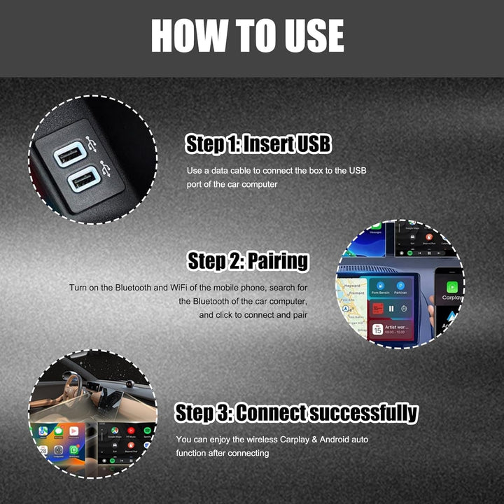 Wireless CarPlay & Android Auto receiver for car multimedia, ensuring stable auto connectivity & navigation.