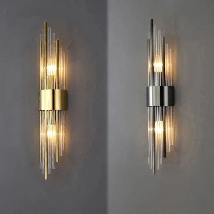 Veloria Modern Crystal Wall Sconce: Elegant LED light for home illumination & interior design.