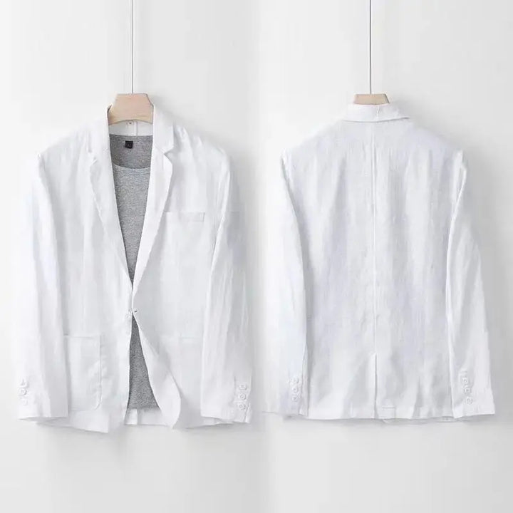 Textured fabric detail of a comfortable men's two-piece suit, emphasizing its lightweight and breathable nature.