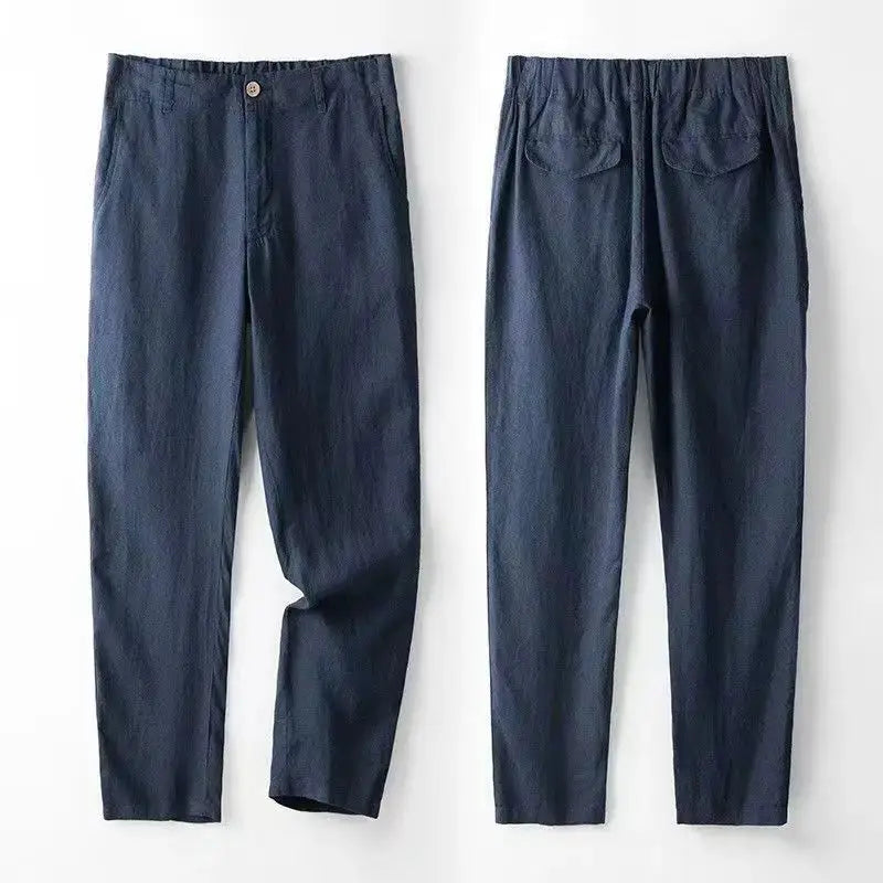 Men's two-piece suit pants with elastic waist detail, ensuring a comfortable fit for all-day wear.
