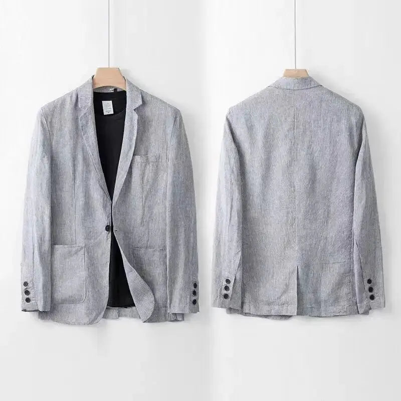 Lightweight men's two-piece summer suit in a breathable fabric, offering comfort and style for warm weather.