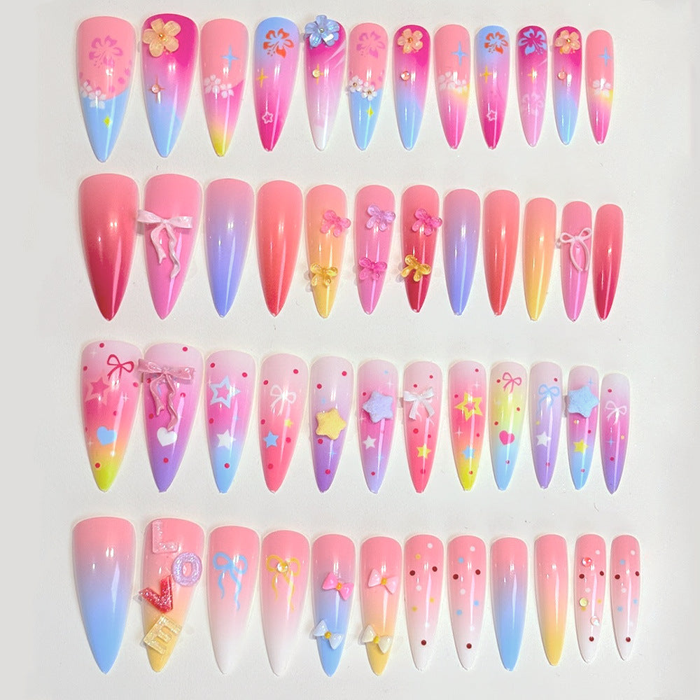 Easy application artistic press-on false nails. Complete set for women's beauty, offering a quick fashion manicure.