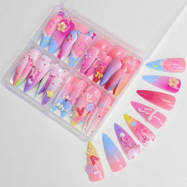 Trendy artistic press-on nails for women. Fashionable nail art designs to elevate your style with easy false nails.