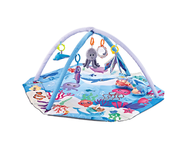 Premium baby activity play mat, a perfect newborn gift, with soft textures & engaging detachable sensory toys.