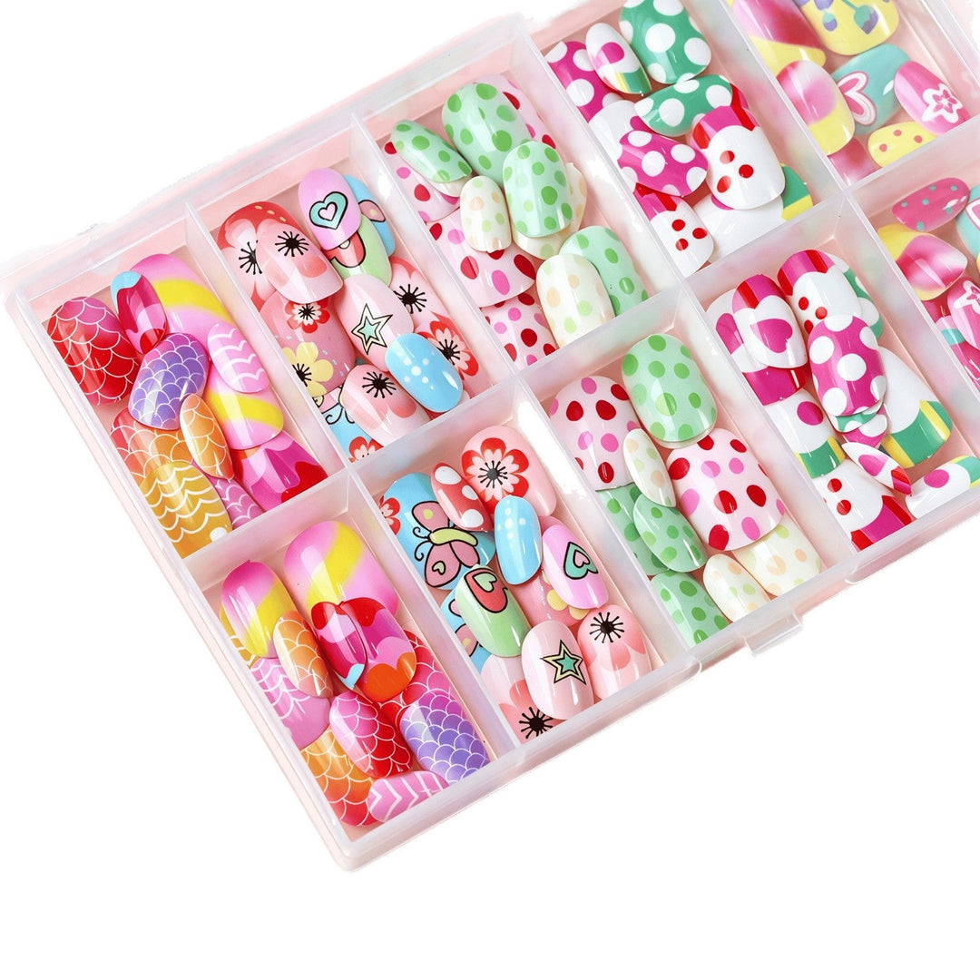 Full set of women's vibrant cartoon press-on nails, perfect for an instant, playful, and trendy nail art look.