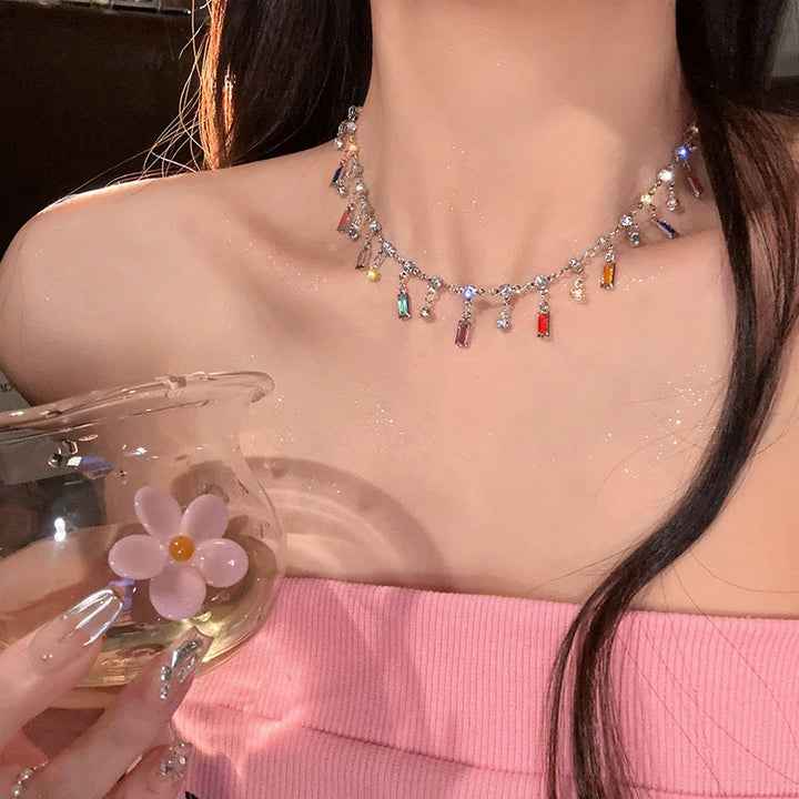 Vibrant Charm Statement Necklace for women, featuring colorful decorative elements, adjustable fashion jewelry.