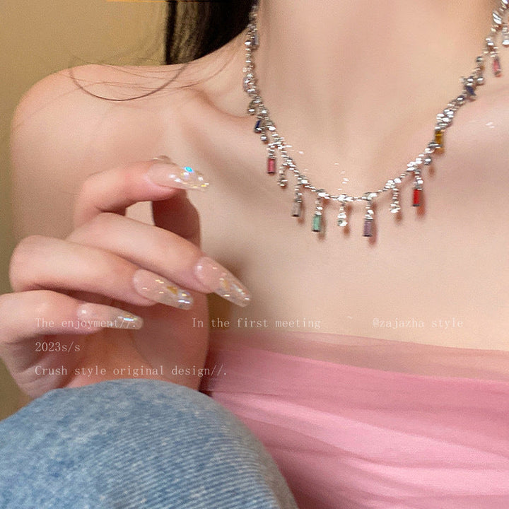 Women's Colorful Statement Necklace, featuring unique vibrant charms, an adjustable and elegant fashion accessory.