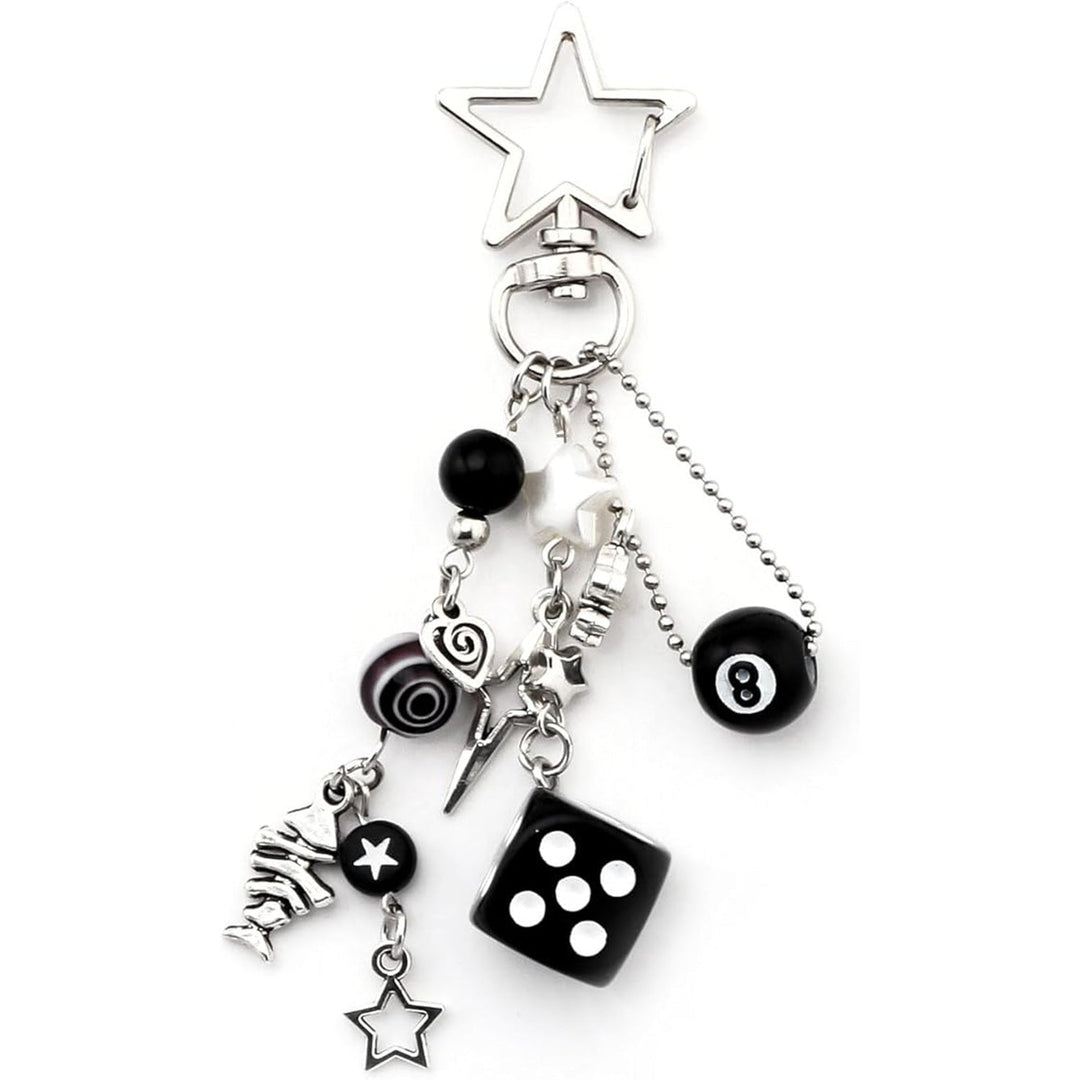 Vibrant colorful dice keychain, a fun and durable accessory for keys or bags.