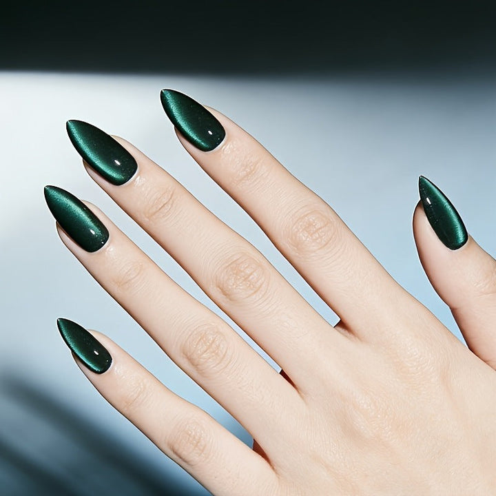 Non-toxic matte dark green nail polish, providing a vibrant, long-lasting, chip-resistant finish for stylish nails.
