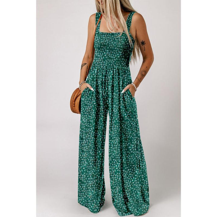 Versatile women's vibrant floral wide-leg jumpsuit, easily dressed up or down for spring/summer events.