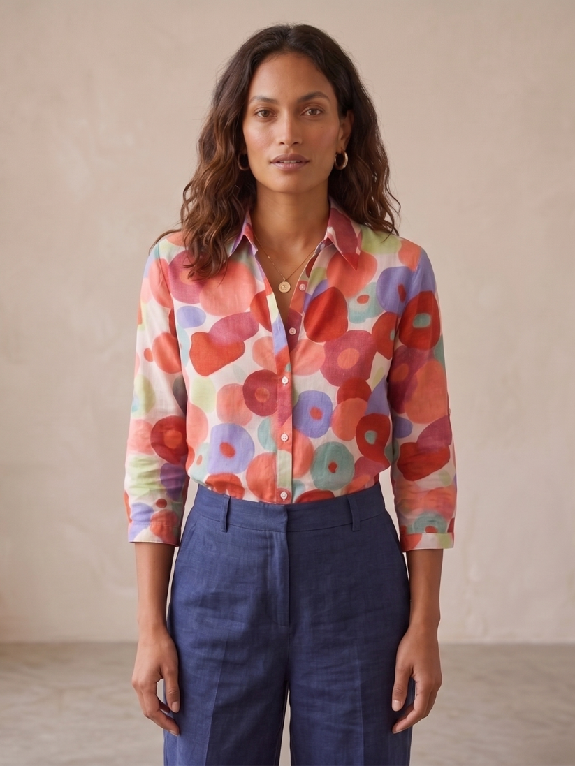 Women's relaxed fit floral long sleeve blouse, button-down shirt for effortless everyday and spring wear.
