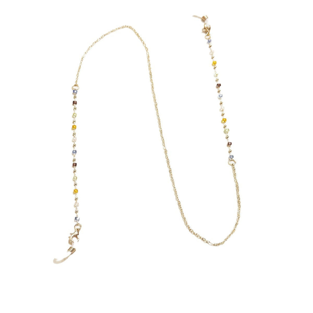 Women's colorful gemstone glasses holder chain. A secure & non-slip spectacle neck strap, chic fashion accessory.