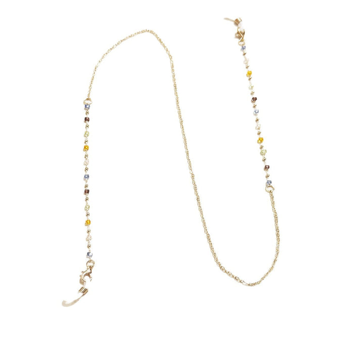 Women's colorful gemstone glasses holder chain. A secure & non-slip spectacle neck strap, chic fashion accessory.