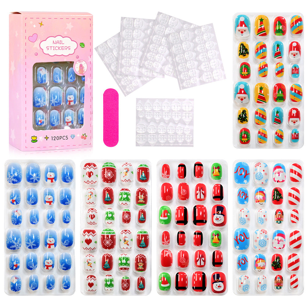Women's manicure set of themed press-on nails, easy application & vibrant colors for lasting style.