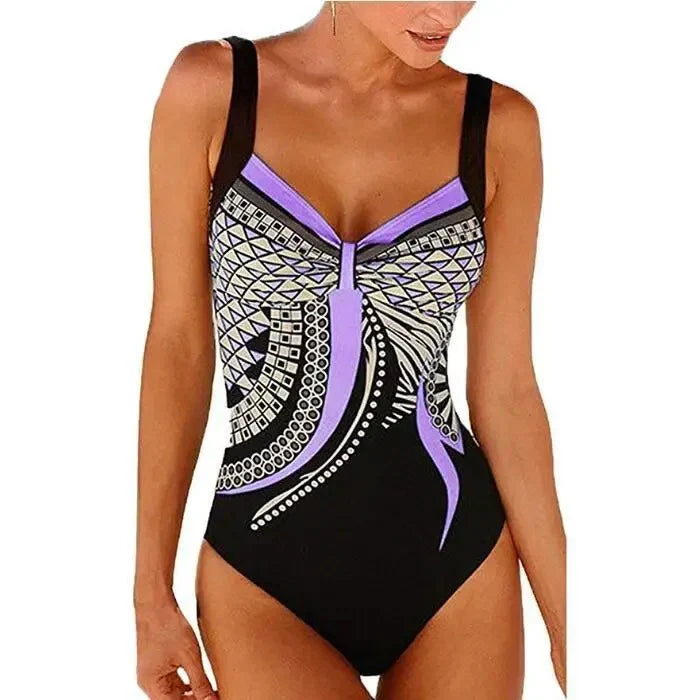 New women's printed swimwear with effective tummy control, featuring a beautiful pattern for elegant swim fashion.
