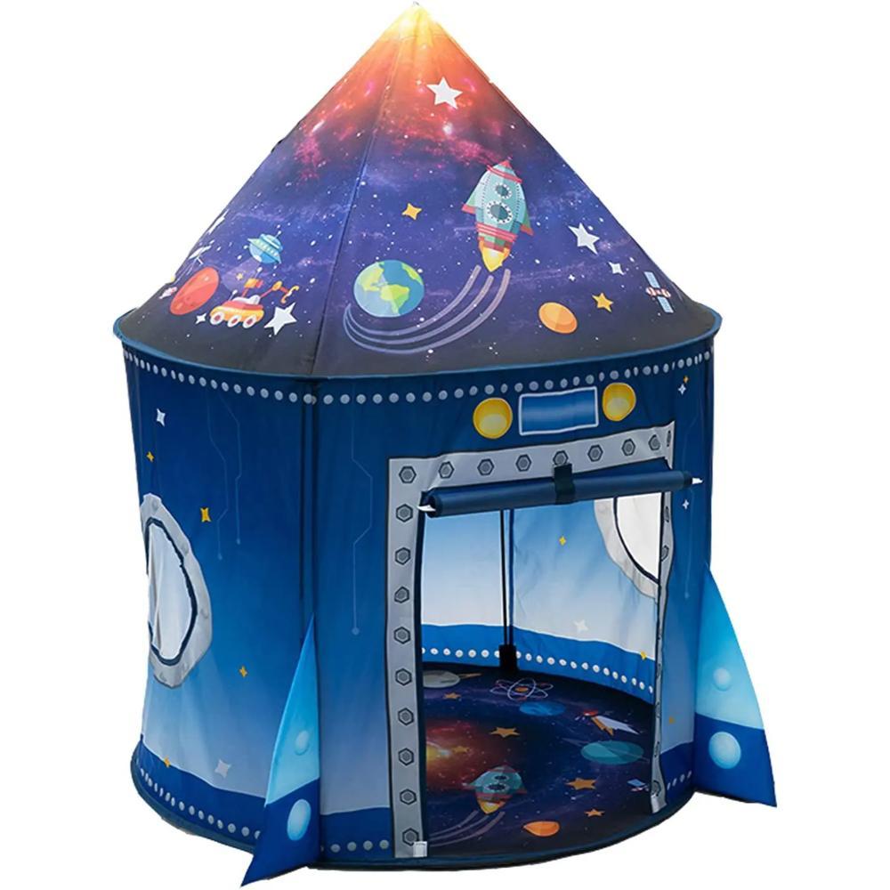 Vibrant rocket spaceship kids play tent for exciting indoor or outdoor space adventures & imaginative play.