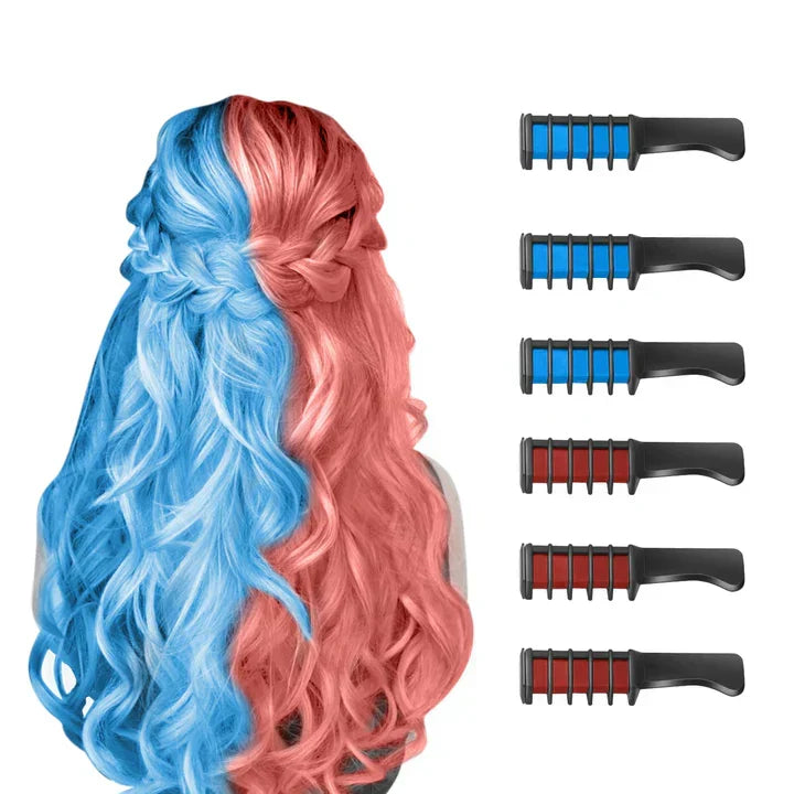 Vibrant temporary hair chalk for instant, washable color. Perfect for festival, party, or cosplay hair styling.