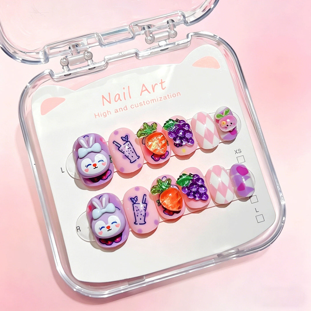 Unisex cartoon press-on nails in various sizes, ensuring a perfect fit for expressive nail art.