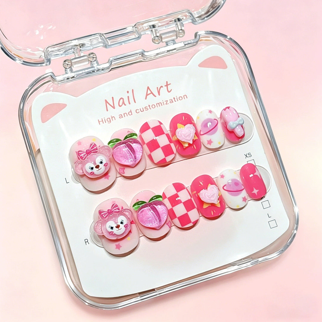 Whimsical cartoon press-on nails, providing an easy and decorative solution for nail art lovers.