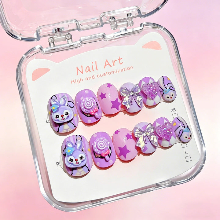 Easy application cartoon press-on nails, delivering durable and vibrant decorative nail art.