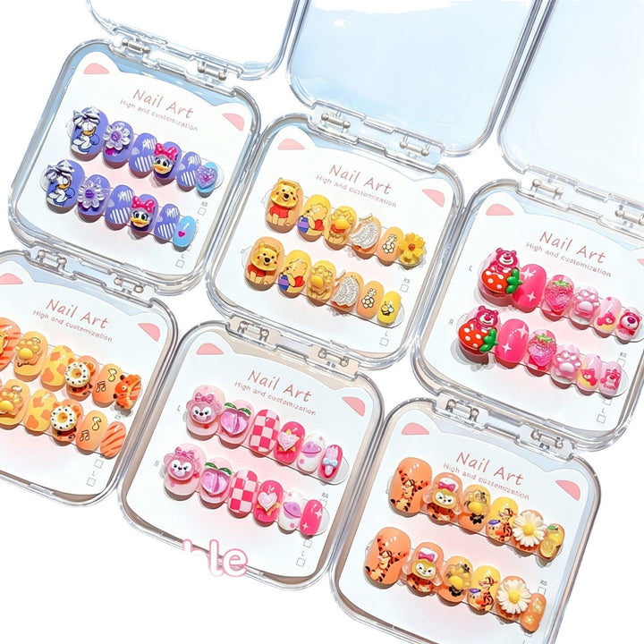 High-quality cartoon false nails set, designed for easy application & expressive nail art style.