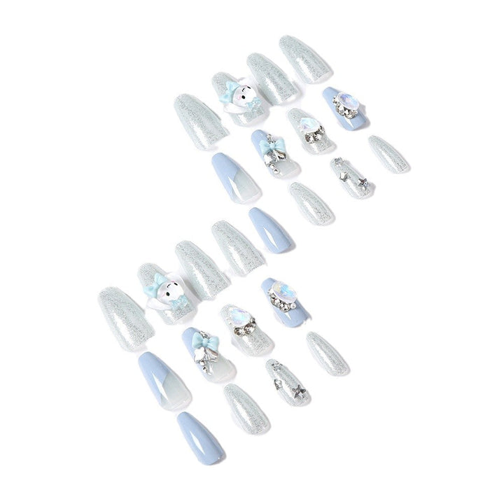 Easy-apply women's cartoon fake nails with decorative nail art designs, ideal for a quick and fun manicure.