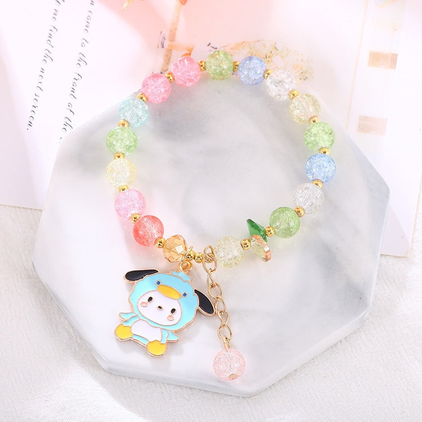 Intricate women's beaded bracelet with a spectrum of colorful glass beads. Elastic and vibrant unique jewelry.