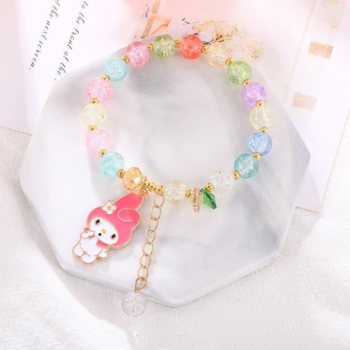 Women's vibrant elastic colorful glass bead bracelet, a playful and unique fashion accessory.