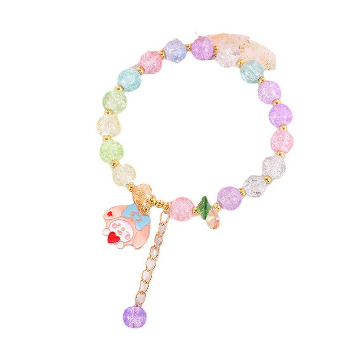 Playful women's colorful glass bead bracelet, an elastic and vibrant fashion accessory for a unique look.