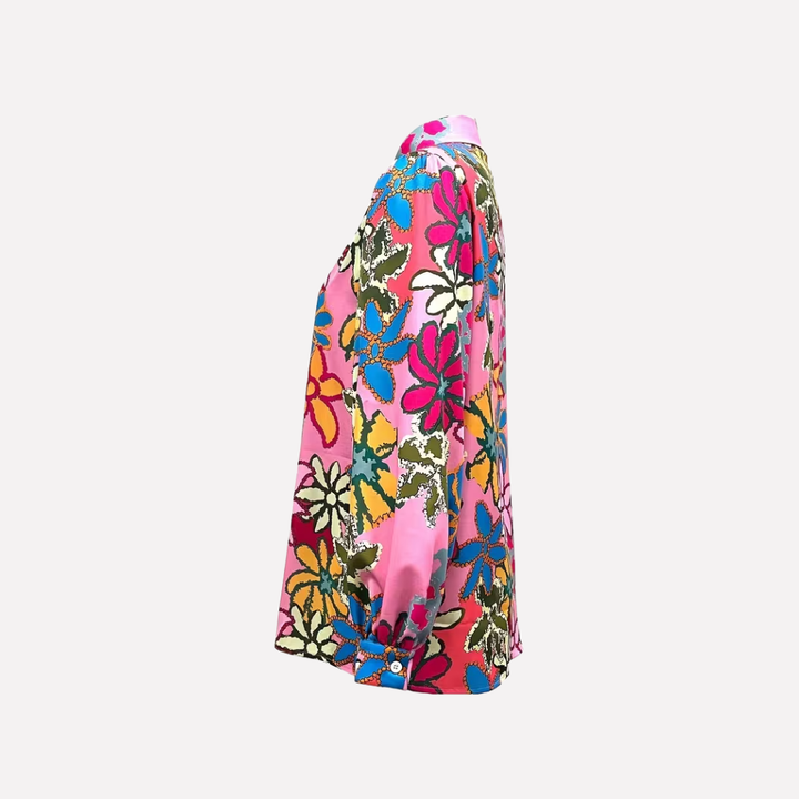 Elegant women's floral print long-sleeve blouse with button-front. Perfect for casual everyday wear & stylish summer outfits.